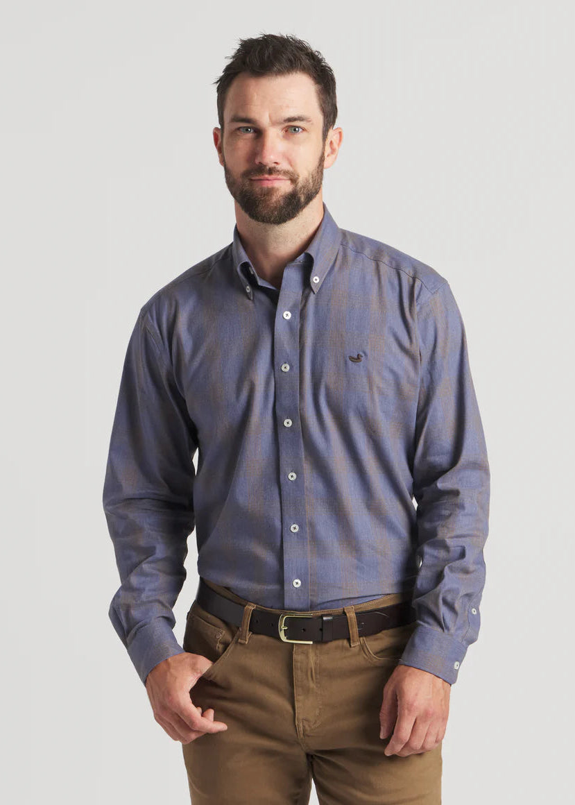 Southern Marsh Tisbury Windowpane Performance Dress Shirt Slate & Stone Brown / Extra Large Southern Marsh Tisbury Windowpane Performance Dress Shirt Slate & Stone Brown / Extra Large