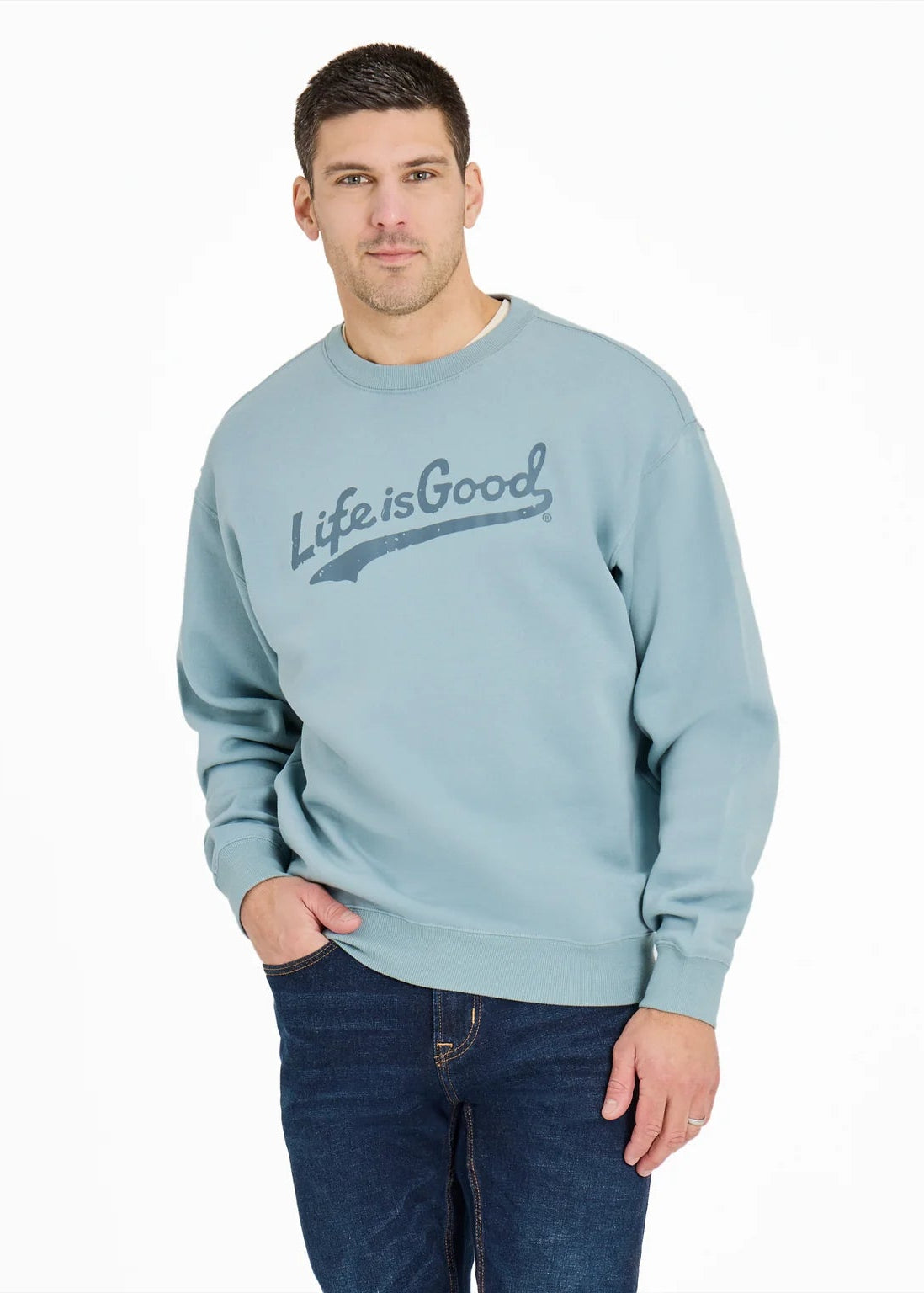 M's Tonal LIG Ballyard Script Good Vibes Fleece Crew