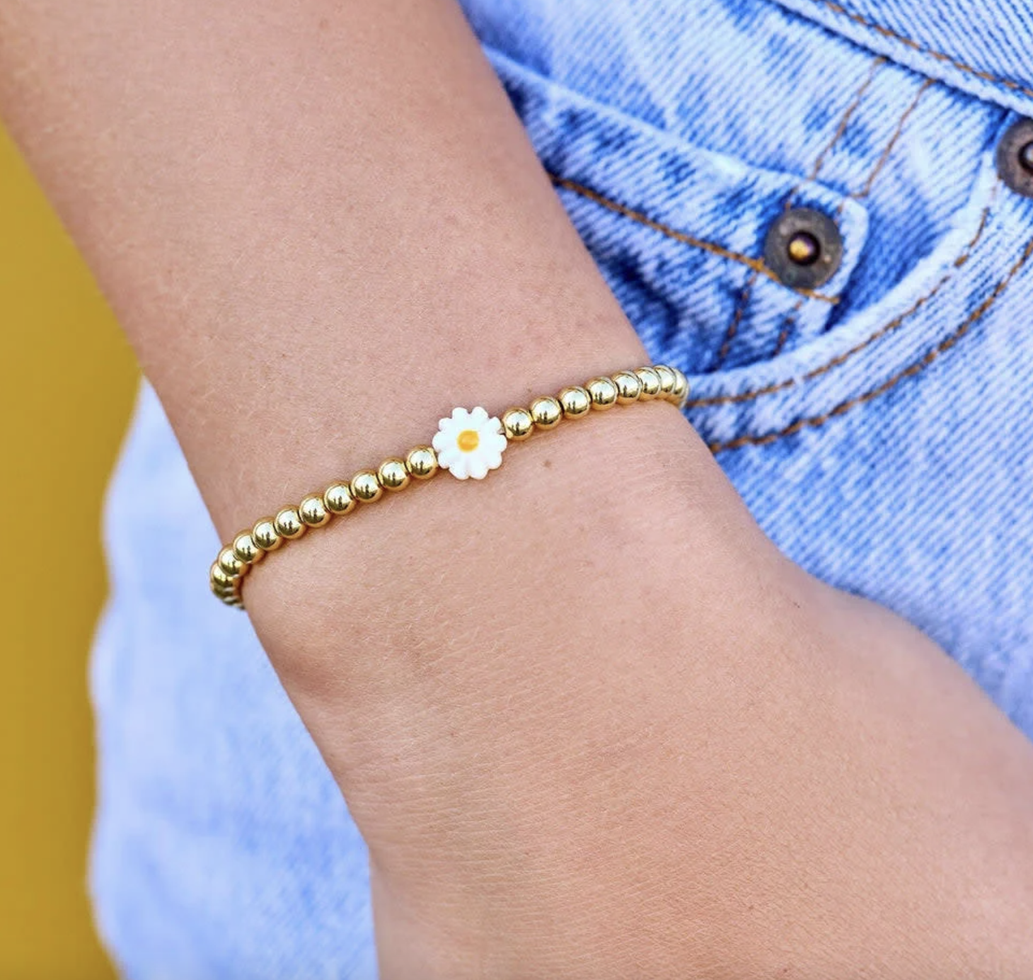 Daisy Ball Bead Stretch Bracelet | Gold