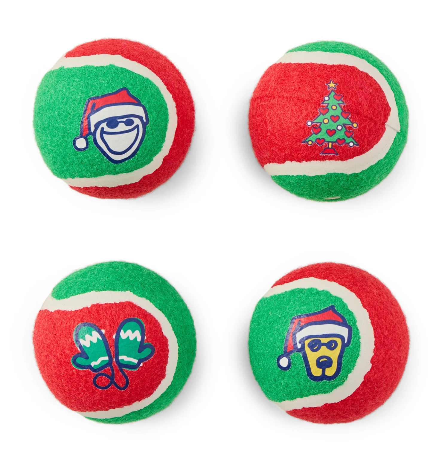 Christmas Cheer 4-Pack Squeaker Tennis Ball Set