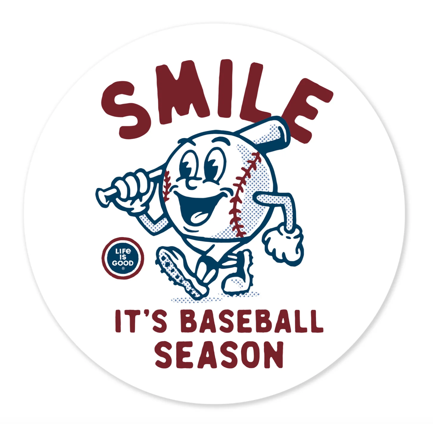 Smile It's Baseball Season Mascot 4" Circle Sticker