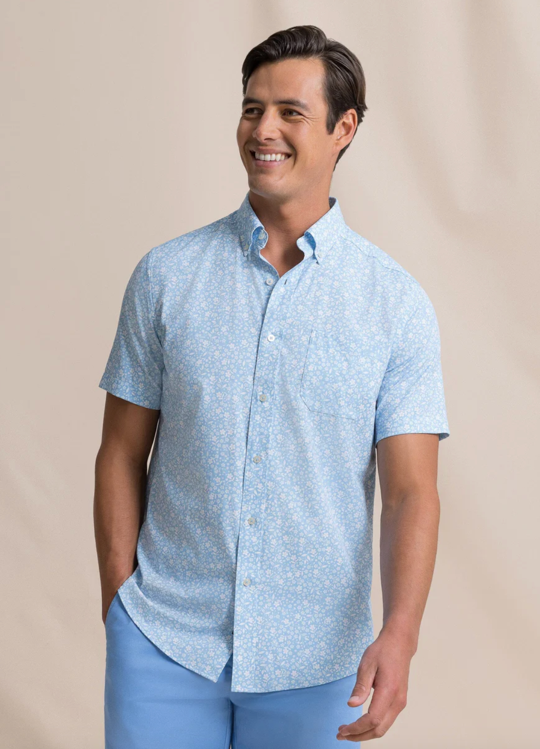 Garden Blooms Coastal Breeze Short Sleeve Sport Shirt