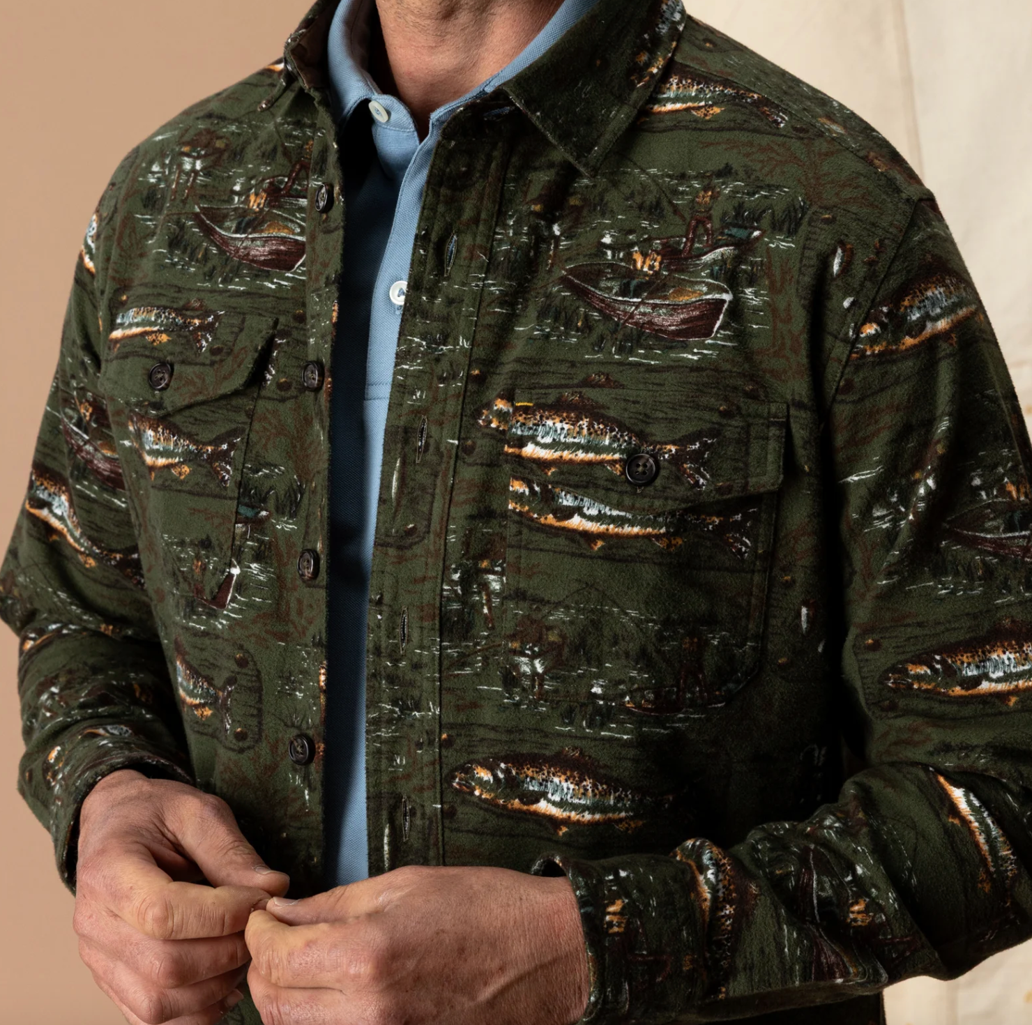 Fisherman Print Slater Moleskin Overshirt